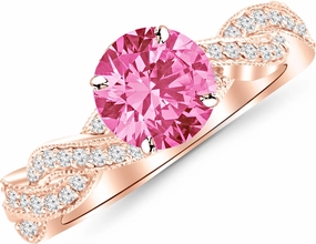 1.78 Carat 14K White Gold Twisting Designer Eternity Love Split Shank Diamond Engagement Ring With Milgrain with a 1.5 Carat Natural Pink Sapphire Center (Heirloom Quality)