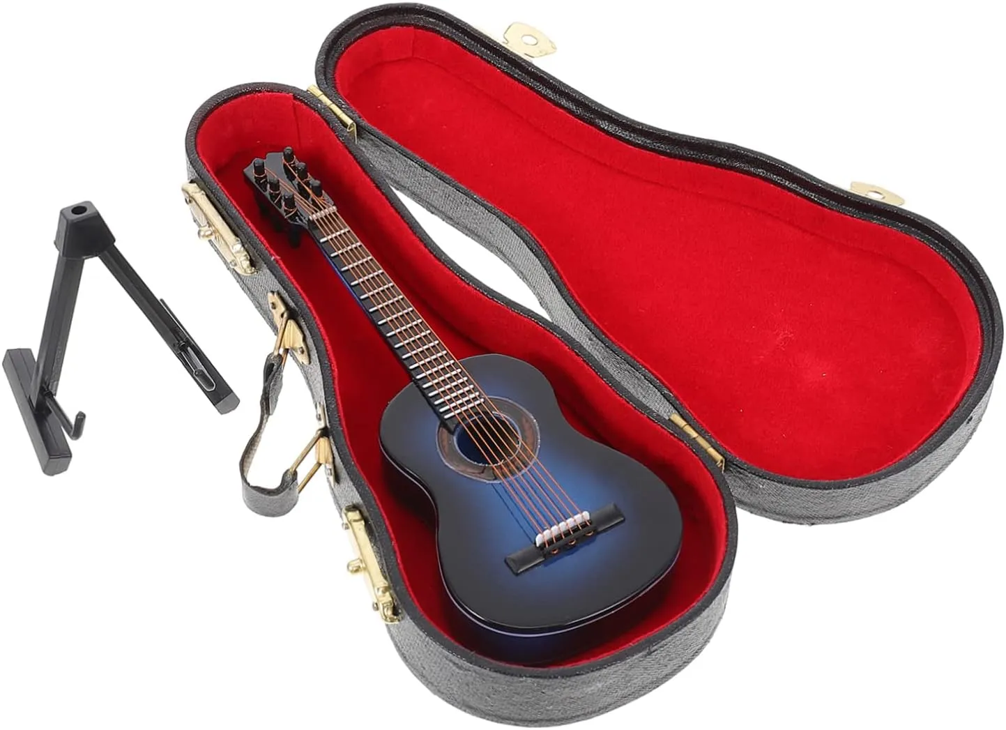 1Set Miniature Wooden Guitar Model Decor Dollhouse Guitar Prop with Stand for Living Ornament Creative Present Idea for Music Lovers