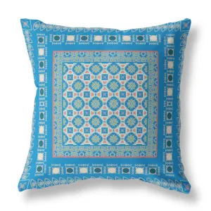 20” Blue Pink Block Indoor Outdoor Zippered Throw Pillow