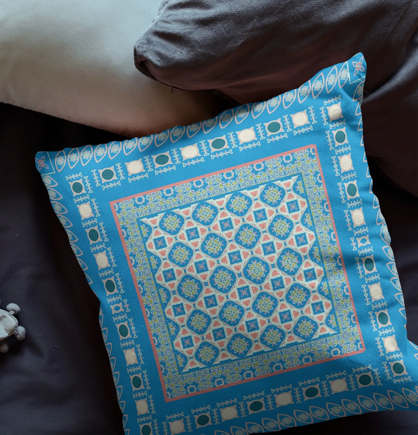 20” Blue Pink Block Indoor Outdoor Zippered Throw Pillow