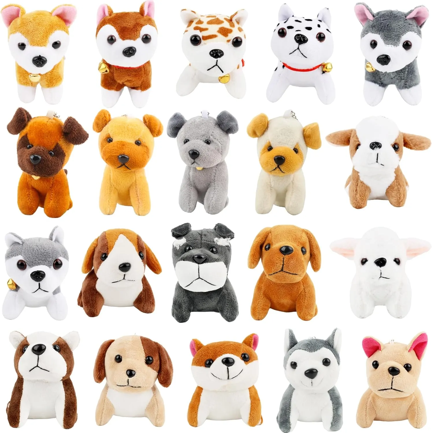 20 Pack Mini Plush Dog Toys Cute Soft Small Stuffed Puppy Keychain Bulk for Baby Shower Birthday Valentines Mother's Day Easter, 20 Styles