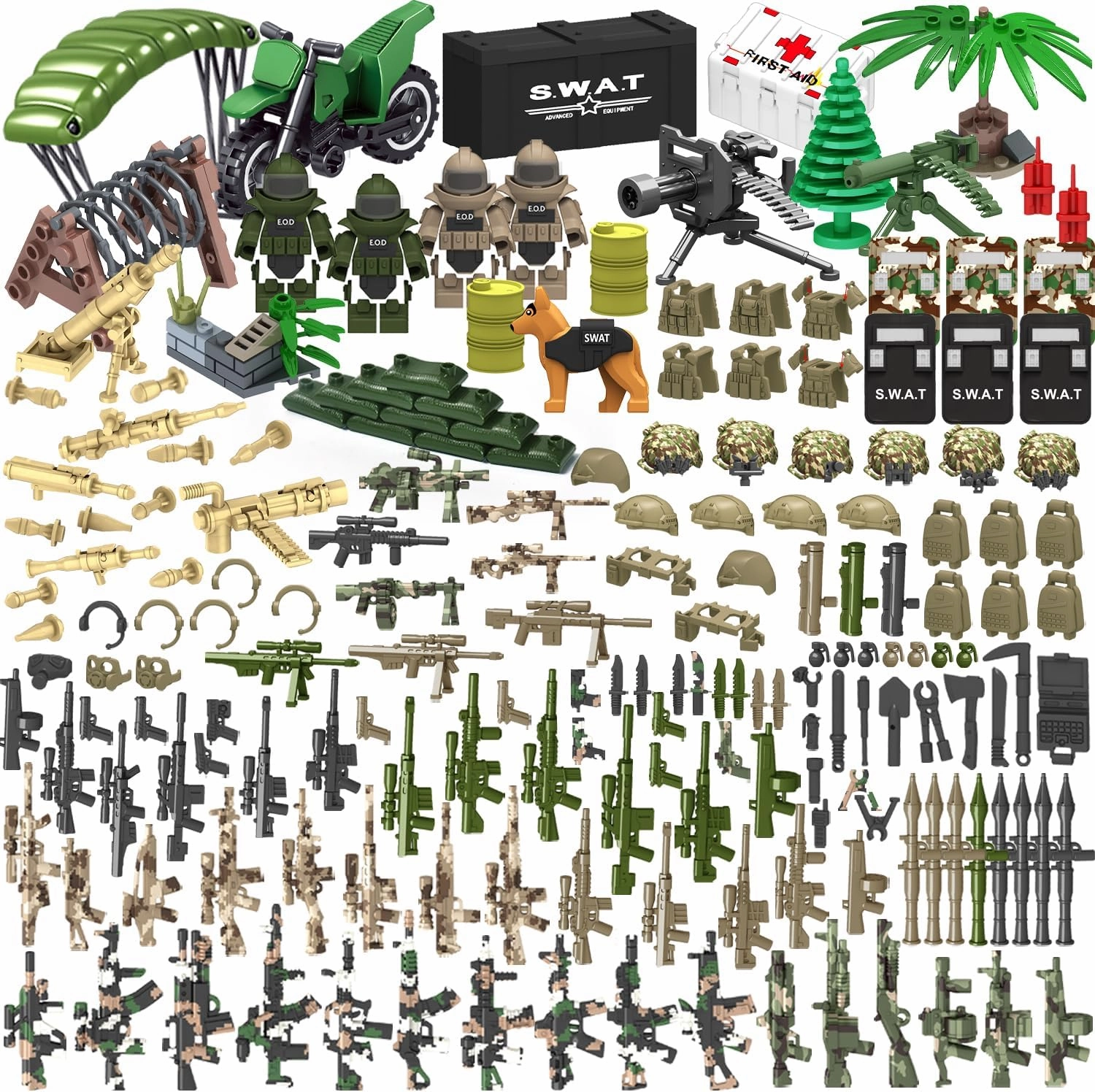 200  Pcs Military Weapon Pack Accessories Toys Kits,STEM Military Soldier Style Weapon Sets,Swat Team Building Block Toys,Army Equipment Gear Sets,Christmas Birthday Gift for Boys,Teens,Adults