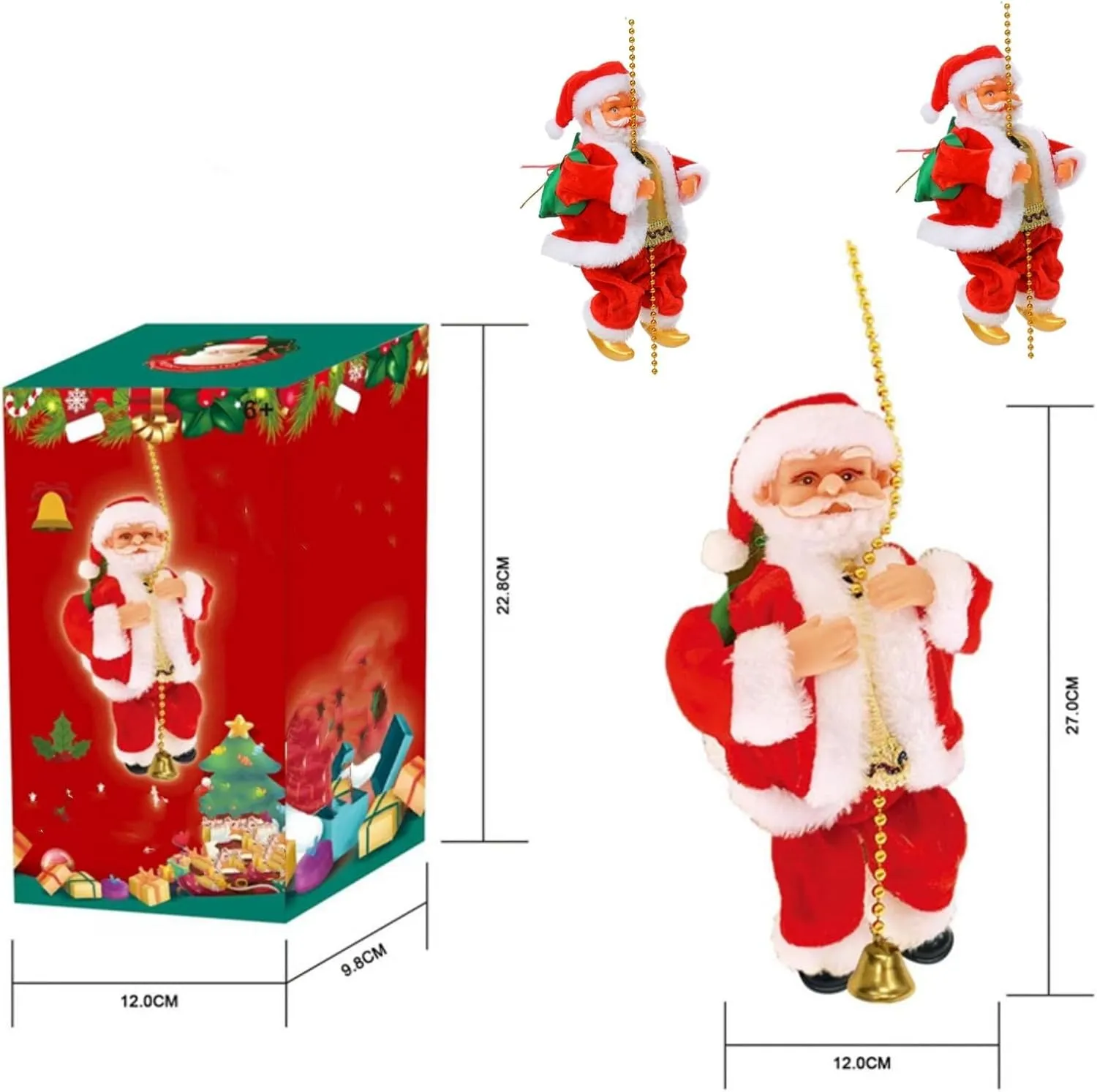 2025 Electric Chimney Musical Toys, Hanging Santa Claus Climbing Rope Ladder Christmas Decorations, Santa Claus Climbing a Chain (2pc)
