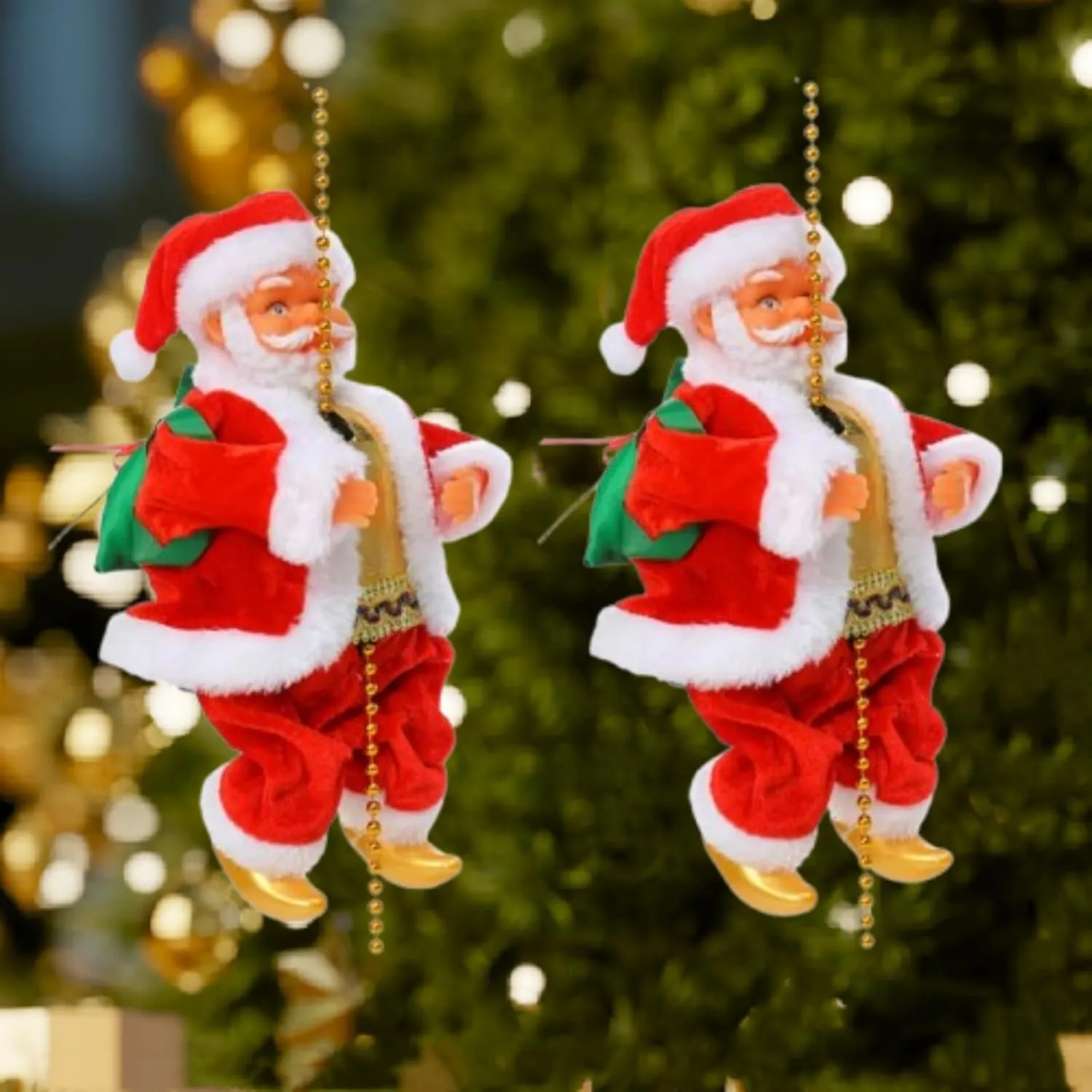 2025 Electric Chimney Musical Toys, Hanging Santa Claus Climbing Rope Ladder Christmas Decorations, Santa Claus Climbing a Chain (2pc)