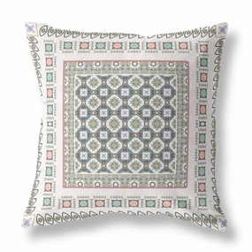 20” White Blue Block Indoor Outdoor Zippered Throw Pillow