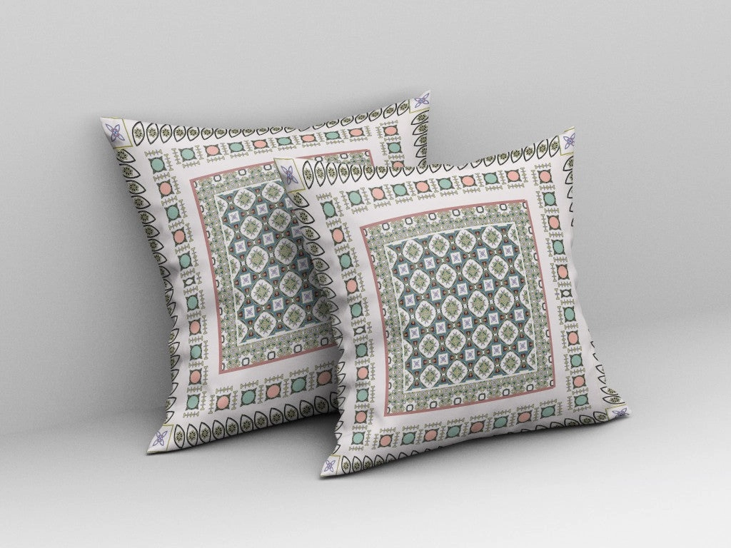 20” White Blue Block Indoor Outdoor Zippered Throw Pillow