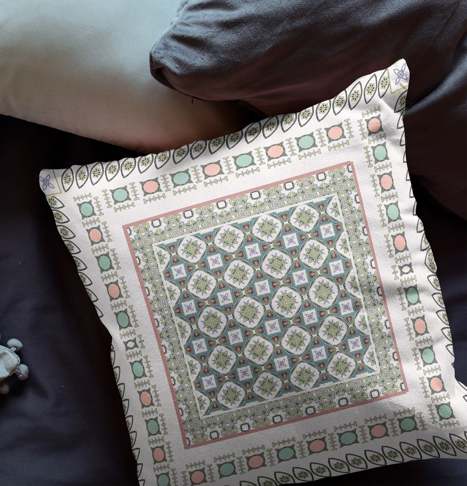 20” White Blue Block Indoor Outdoor Zippered Throw Pillow