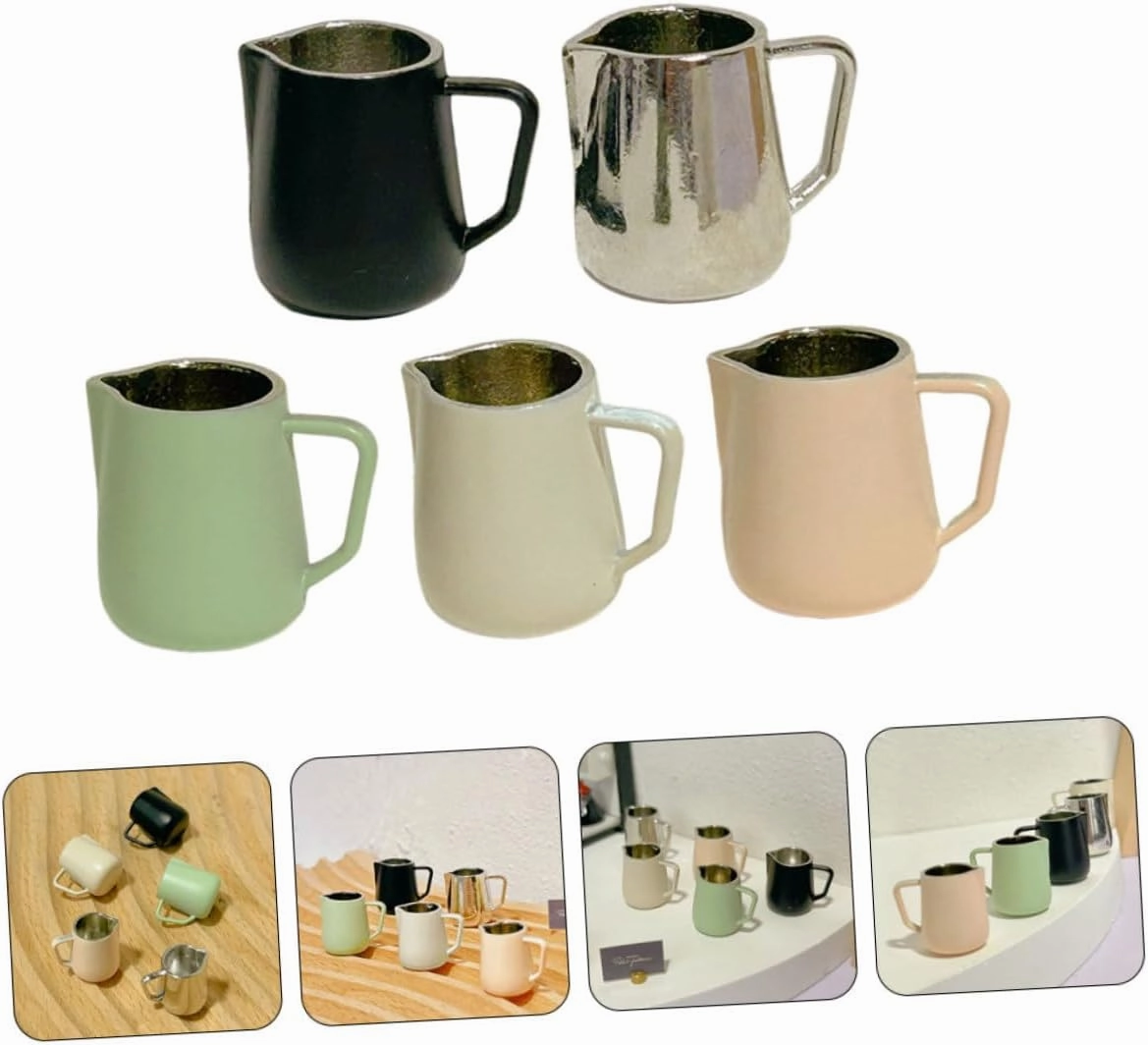 20pcs Mini Coffee Cup Toy Dollhouse Milk Frothing Cups Soft Fresh Mysterious Almond Natural Color Mini House Photo Props Milk Pitchers for Crafting
