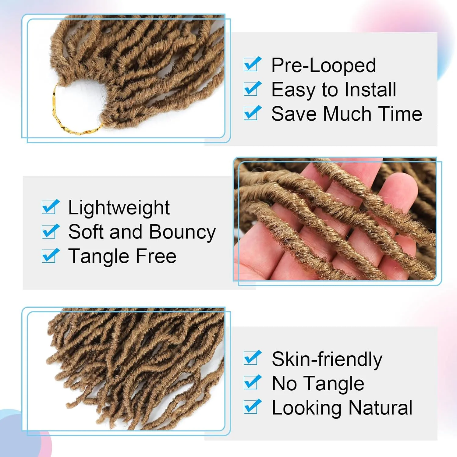 24 Inch Soft Locs Crochet Hair 8 Packs Pre Looped Faux Locs Crochet Braids Goddess Locs Hair For Black Women（24Inch 8pcs,27#）