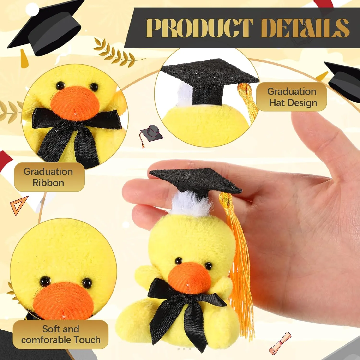 24 Pcs 2025 Graduation Mini Stuffed Animal with Cap Grad Small Plush Animal Toy Keychain Congrats Grad Mini Stuffed Bear Bulk for Class of 2025 Party Decor Goodie Bag Filler School Gift