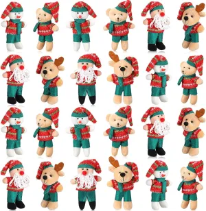 24 Pcs 4.72 Inch Christmas Mini Bear Stuffed Animal Christmas Tree Decorations Mini Plush Toy Santa Reindeer Bear Snowman Ornaments Stuffed Animal for Home Xmas Tree Party Hanging Decorations