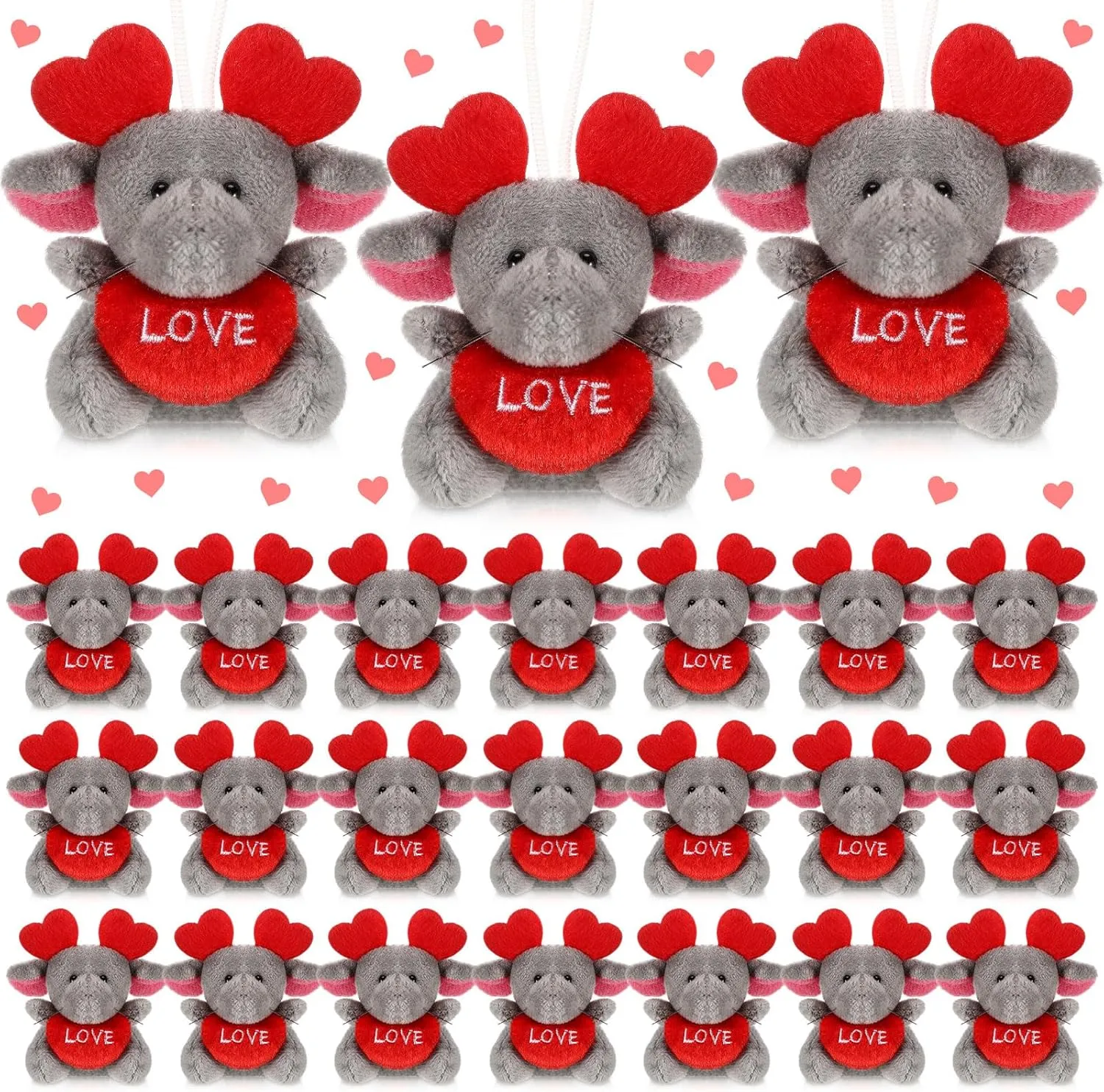 24 Pcs Mother's Day Mini Stuffed Animals Love Heart Small Plush Elephant Keychains Set Tiny Plush Toys Gifts for Mom for Mother's Day Wedding Birthday Party Favor Supplies