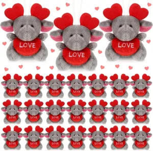 24 Pcs Mother's Day Mini Stuffed Animals Love Heart Small Plush Elephant Keychains Set Tiny Plush Toys Gifts for Mom for Mother's Day Wedding Birthday Party Favor Supplies