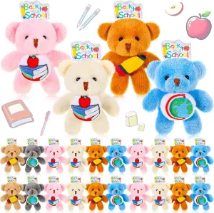 24 Pcs Welcome Back to School Bears Bulk Mini First Day of School Stuffed Animal Small Plush Bears Tiny Doll Keychain for Back to Study Exchange Gifts Party Favors