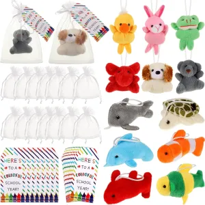 24 Set Welcome Back to School Gifts for Students Mini Animal Plush Toy First Day of School Classroom Jungle Stuffed Animals Bulk with Label Tags Organza Bags for Goodie Bag Fillers(Cute)
