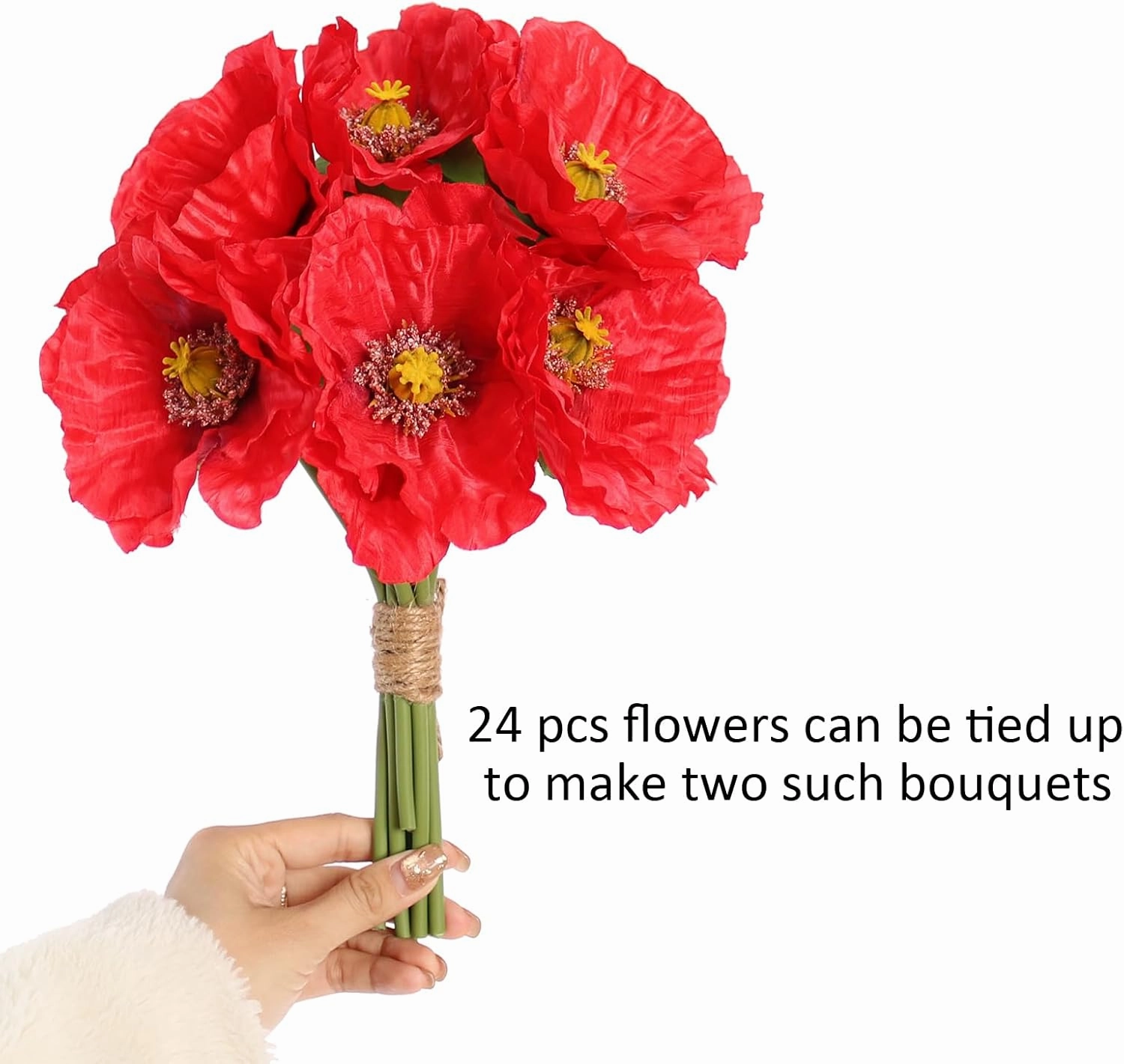 24 pcs Artificial Red Flower Stems Realistic Flower Fake Flowers in Red with Vivid Center 11.7" Tall for Wedding Bouquets Corsages Centerpiece Floral Arrangements