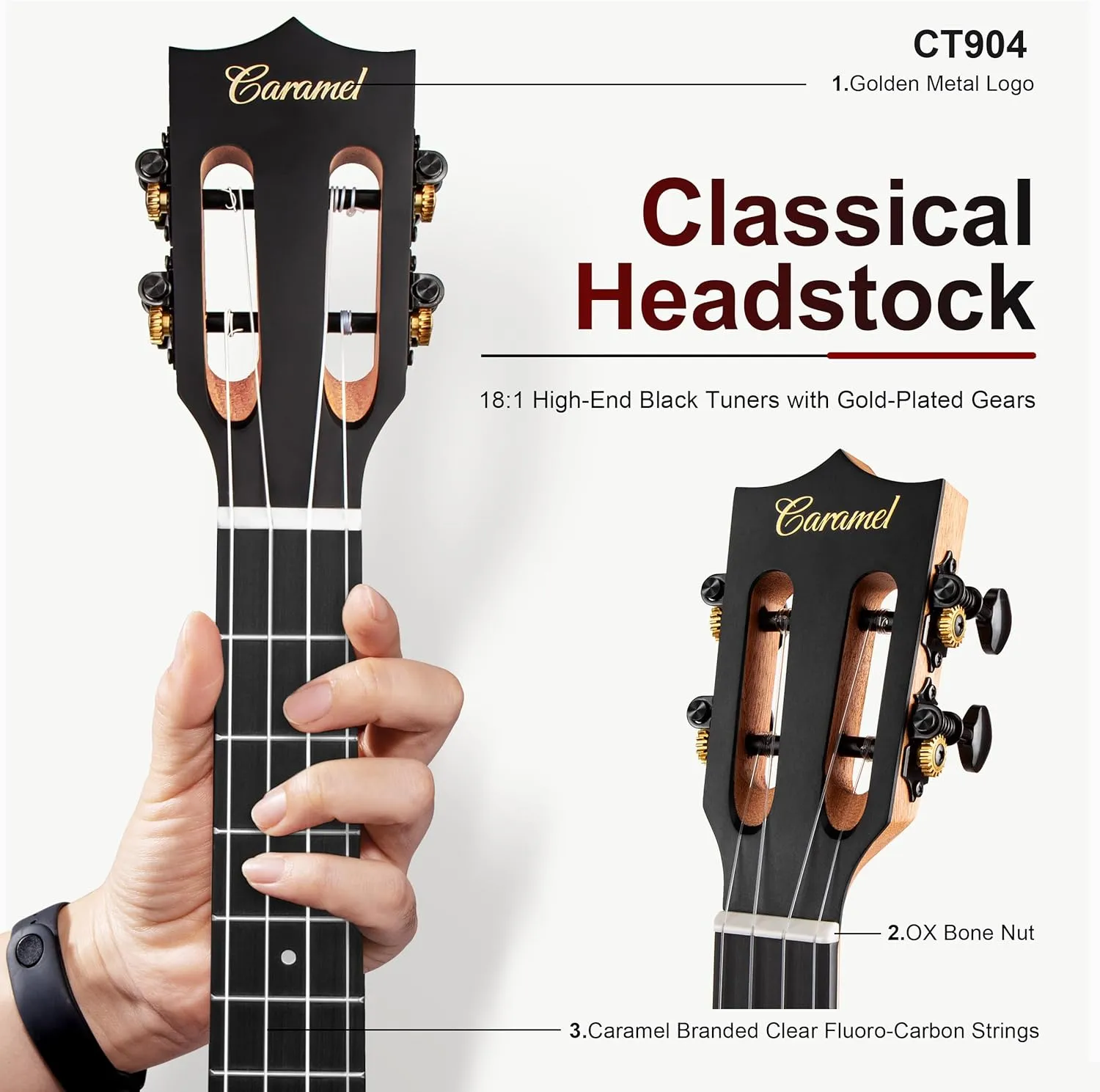 26 inch Caramel CT904 Ebony Tenor LCD color display Electric Professional Player Beginners Ukulele Uke Kit Bundle Padded Gig bag Strings,Strap