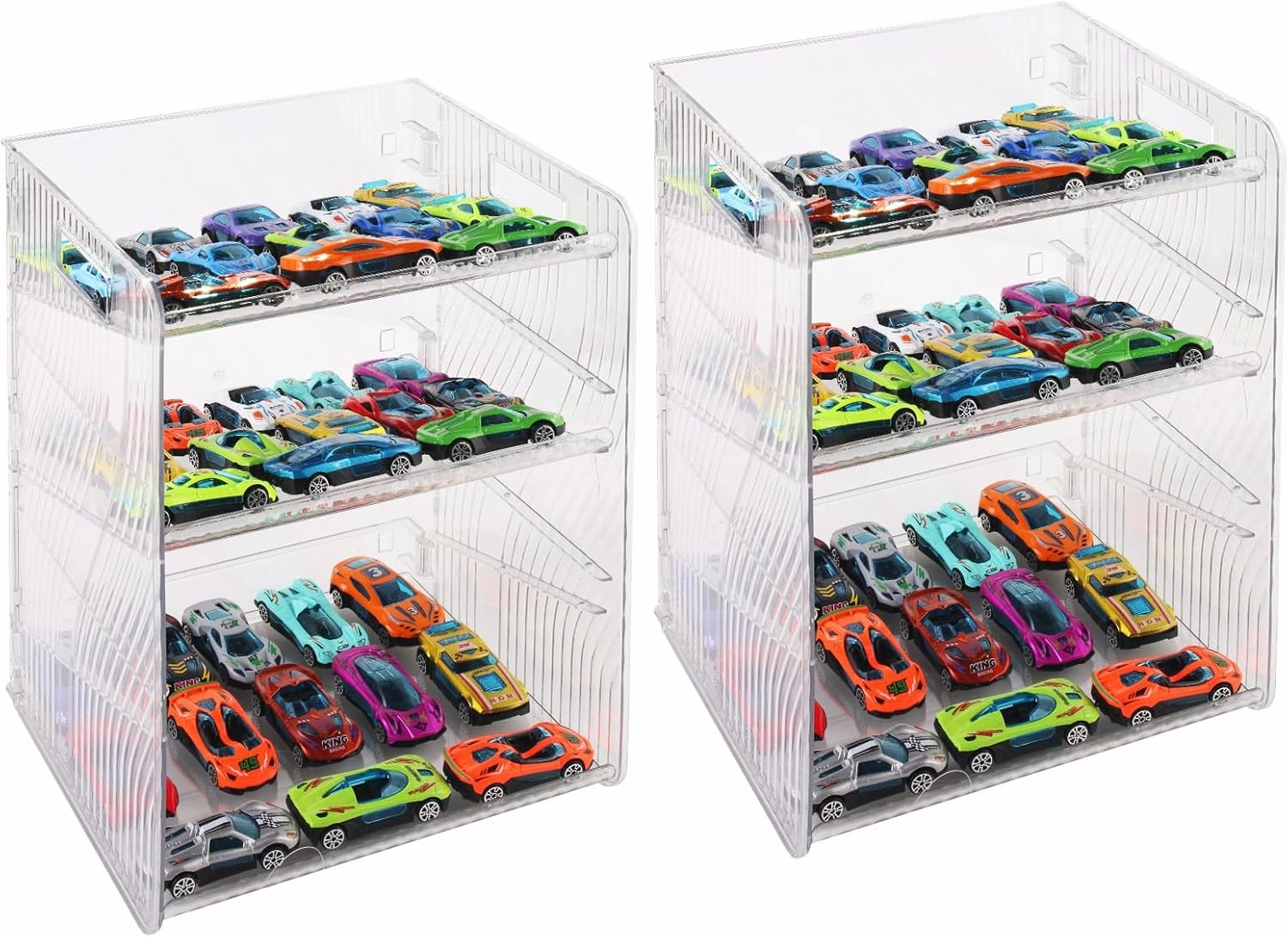 2 Pack Display Case, 1/64 Scale Diecast Toy Car Storage, Parking Garage Diorama - Freestanding Storage with 3 Levels Maximum 45 Cars for Each