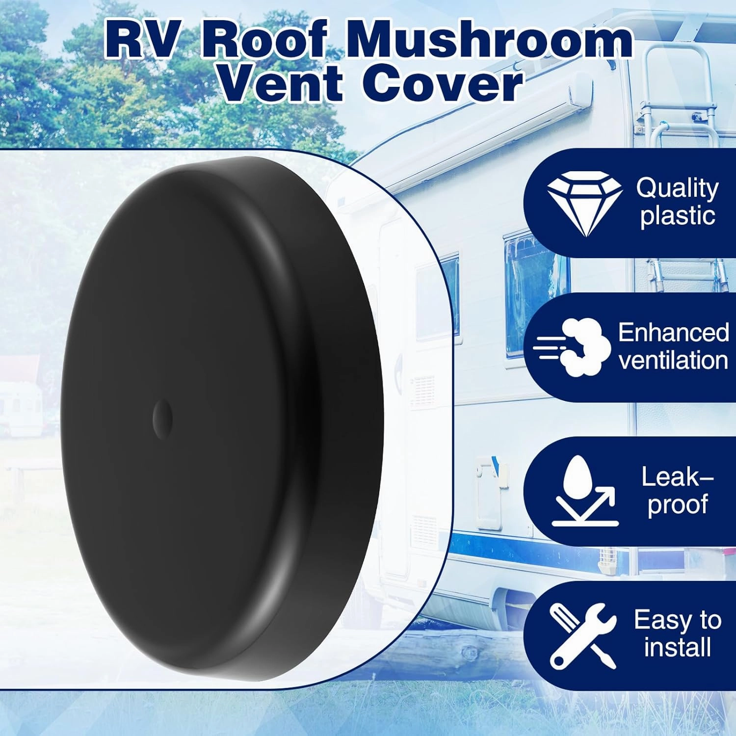 2 Pack RV Mushroom Vent Cap Compatible with Keystone Camper Trailer, RV Mushroom Roof Vent, Motorhome Water Guard for Vehicle Plumbing Ventilator Cap (Fan Base Not Included) (Black)