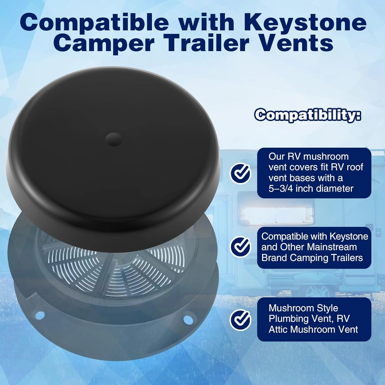 2 Pack RV Mushroom Vent Cap Compatible with Keystone Camper Trailer, RV Mushroom Roof Vent, Motorhome Water Guard for Vehicle Plumbing Ventilator Cap (Fan Base Not Included) (Black)