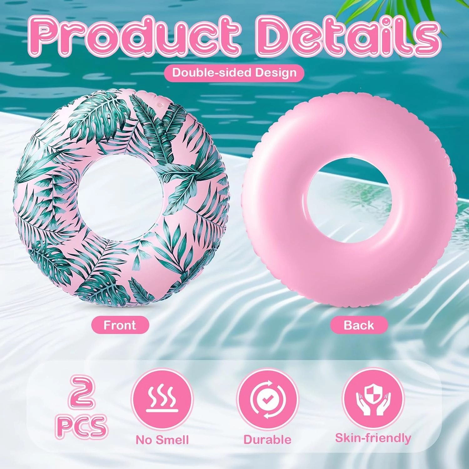 2 Pcs Large Adult Float Tube 47.24 Inches Hawaii Inflatable Pool Ring Floats Single Sided Tropical Leaves Inflatable Pool Tube Rings Swimming Ring for Adults Summer Beach