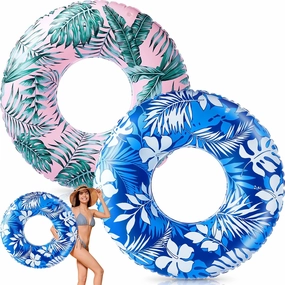 2 Pcs Large Adult Float Tube 47.24 Inches Hawaii Inflatable Pool Ring Floats Single Sided Tropical Leaves Inflatable Pool Tube Rings Swimming Ring for Adults Summer Beach