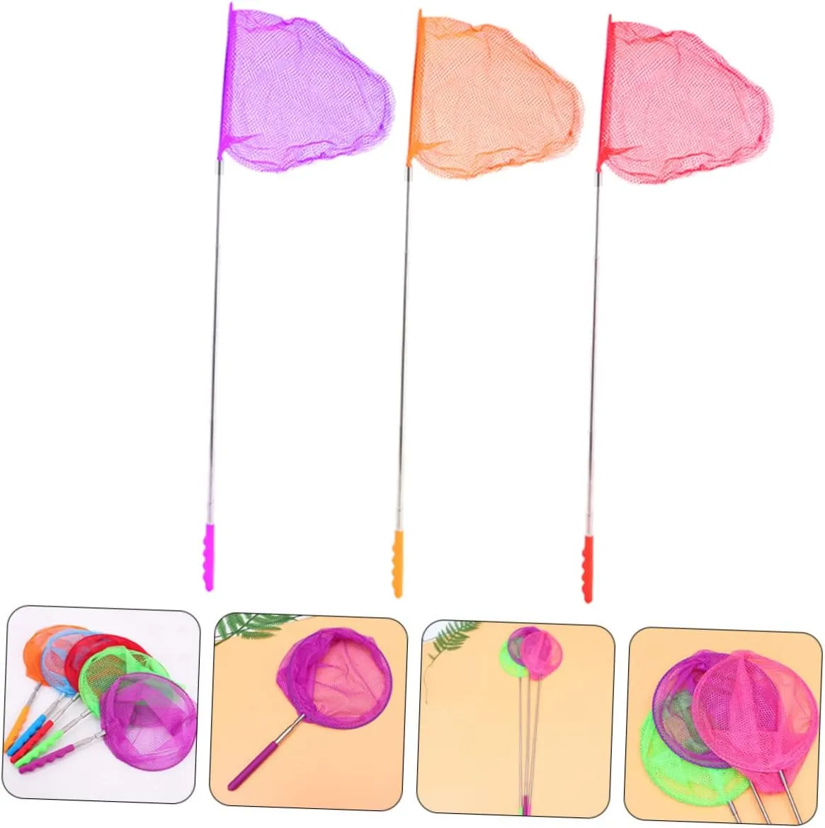 2sets Multi-use Kids Fishing Nets Retractable Outdoor Toys Sturdy 3pcs*2 Random Color