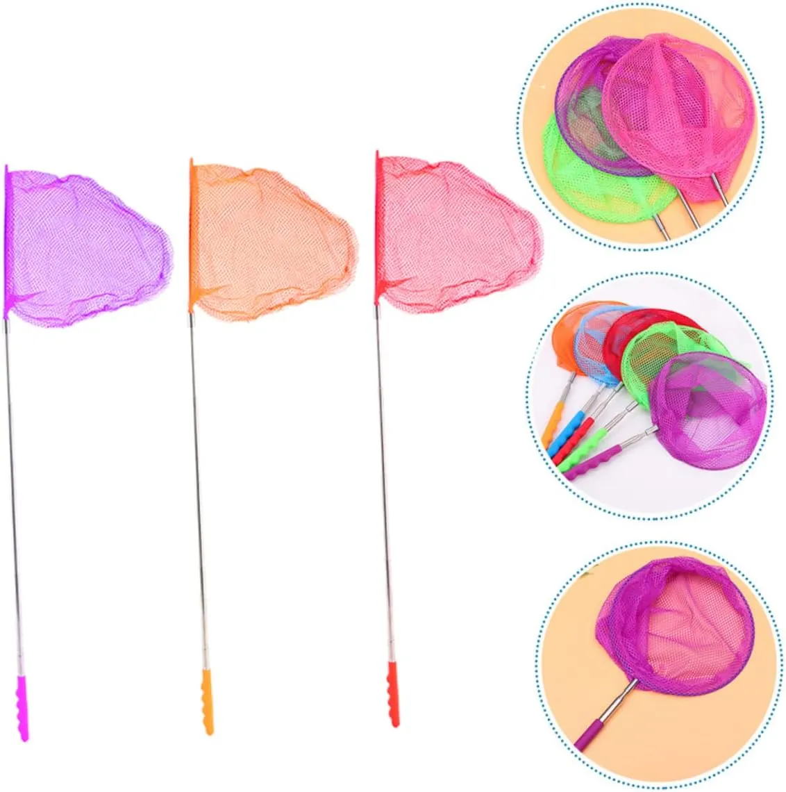 2sets Multi-use Kids Fishing Nets Retractable Outdoor Toys Sturdy 3pcs*2 Random Color