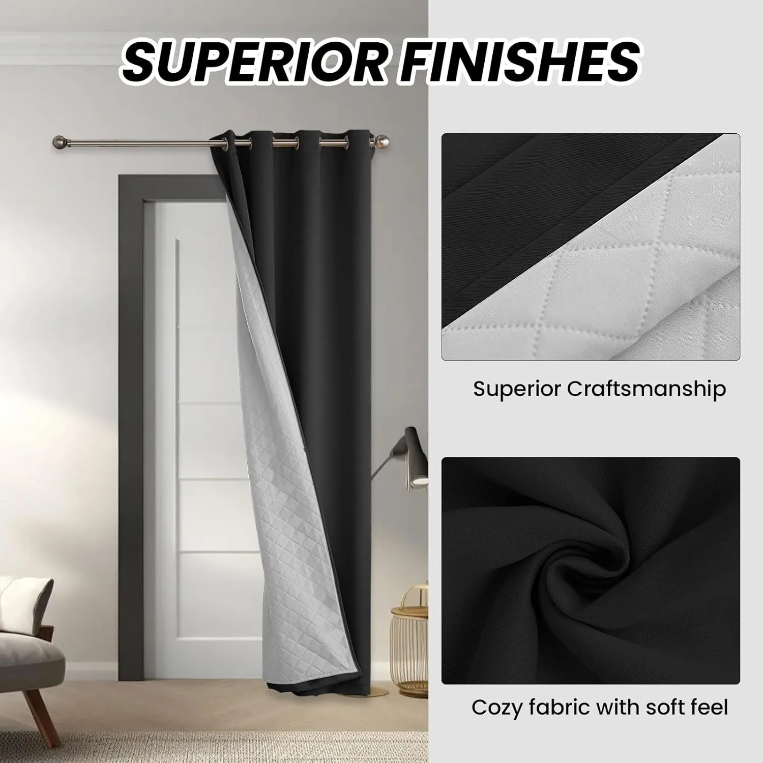 3-In-1 Thermal Curtains Insulated Blackout with Liner - Soundproof Curtain Noise Cancelling - Thick Heavy Insulating Window Drapes Heat Blocking for Living Room Bedroom 108 Inch Length 1 Panel Set
