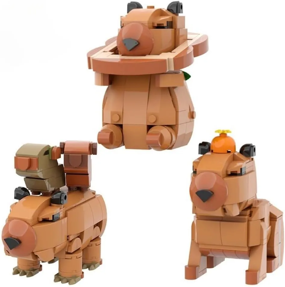 3 Pack Capybara Toy, Capybara with Babies, Oranges and Toast Building Blocks Kits, Birthday Christmas Building Bricks Gift for Fans, 588 Pcs Capybara Bedroom Decorations
