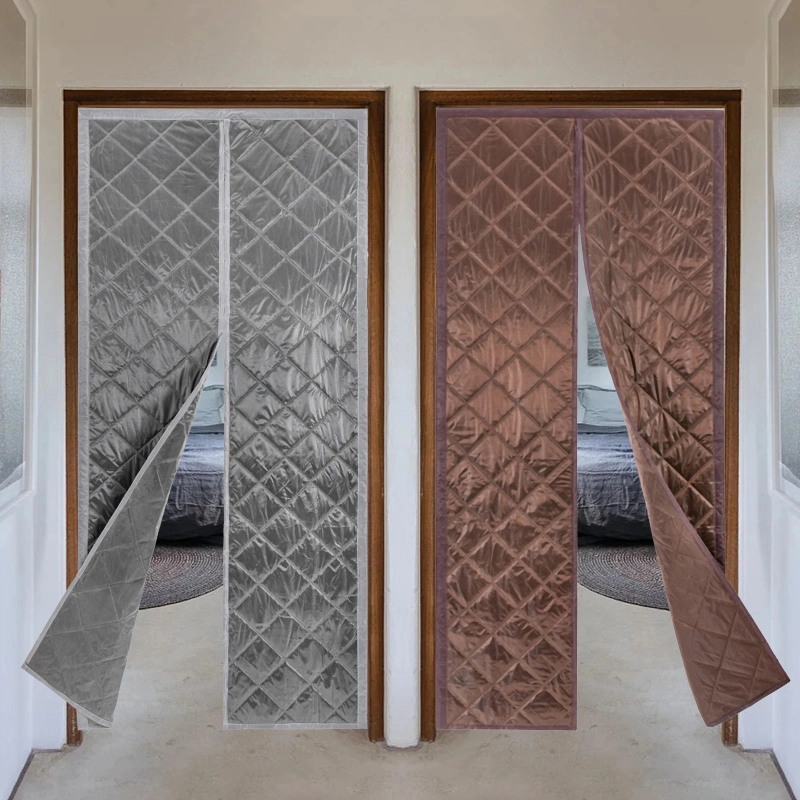 34*82/38*84/40*84 Inch Magnetic Thermal Insulated Door Curtain Waterproof Door Insulation Curtain Center Opening Doorway Curtain