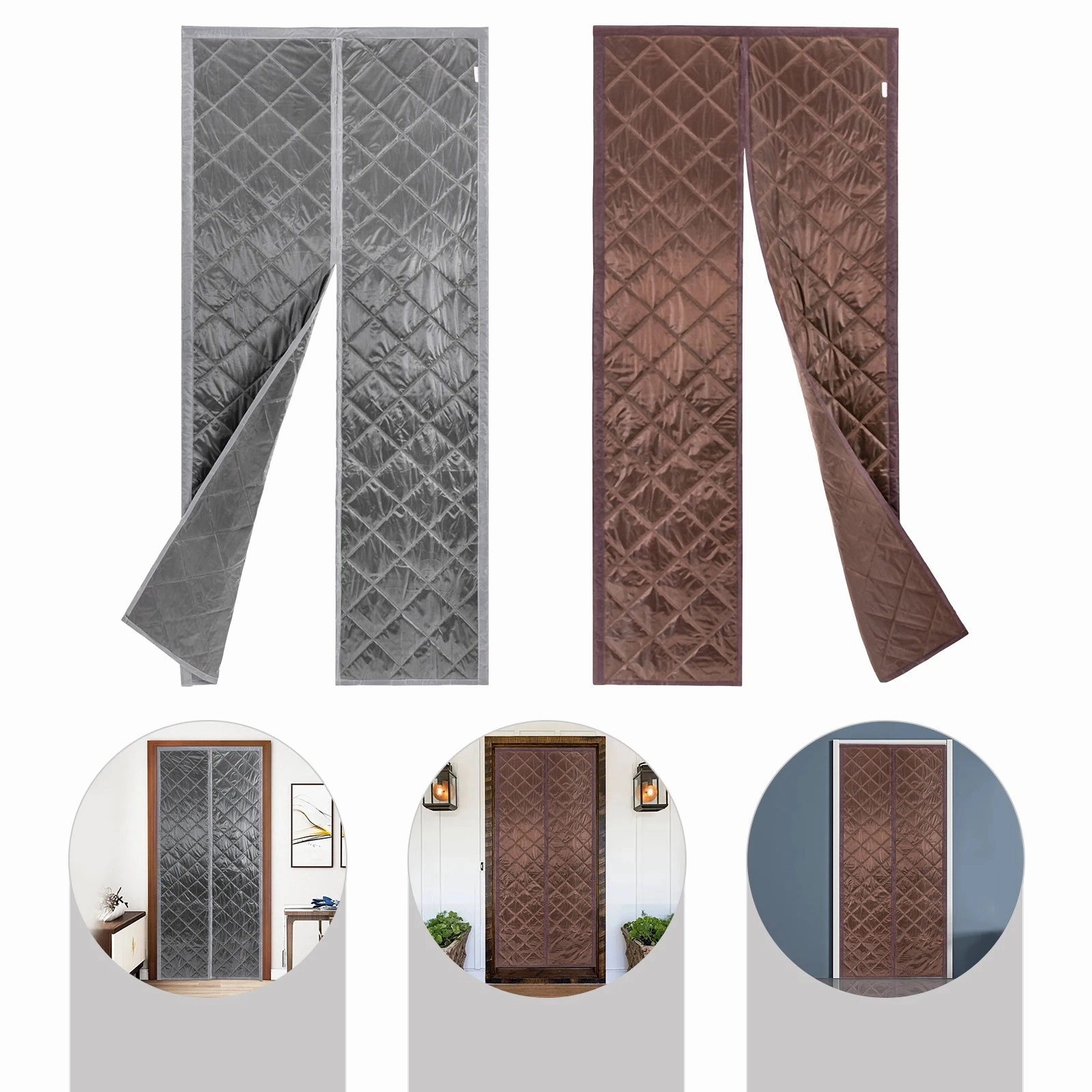 34*82/38*84/40*84 Inch Magnetic Thermal Insulated Door Curtain Waterproof Door Insulation Curtain Center Opening Doorway Curtain