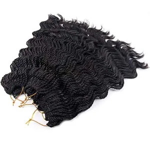35Strands/Pack Wavy Senegalese Twist Crochet Braids 6packs/lot 14Inch Synthetic Senegalese Crochet Hair Curly Twist Braiding Hair (14 Inch, 1B#)