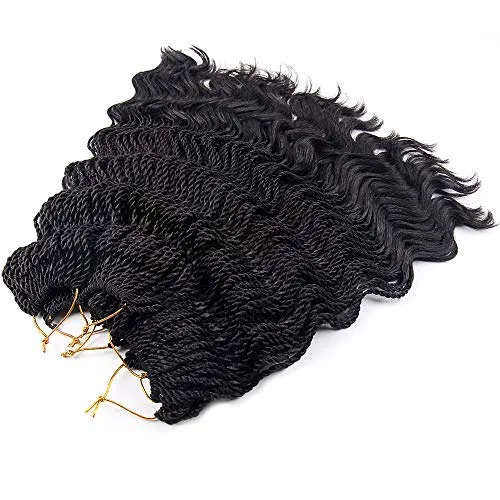 35Strands/Pack Wavy Senegalese Twist Crochet Braids 6packs/lot 14Inch Synthetic Senegalese Crochet Hair Curly Twist Braiding Hair (14 Inch, 1B#)