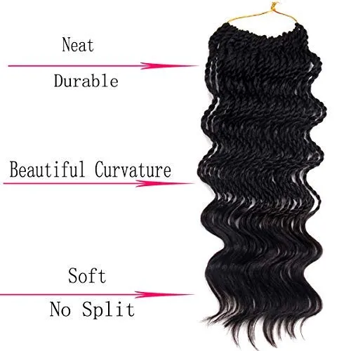 35Strands/Pack Wavy Senegalese Twist Crochet Braids 6packs/lot 14Inch Synthetic Senegalese Crochet Hair Curly Twist Braiding Hair (14 Inch, 1B#)