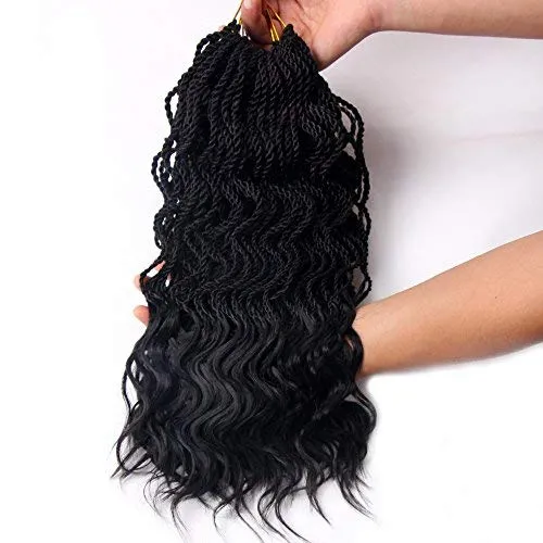 35Strands/Pack Wavy Senegalese Twist Crochet Braids 6packs/lot 14Inch Synthetic Senegalese Crochet Hair Curly Twist Braiding Hair (14 Inch, 1B#)