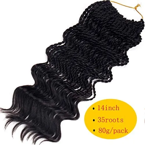 35Strands/Pack Wavy Senegalese Twist Crochet Braids 6packs/lot 14Inch Synthetic Senegalese Crochet Hair Curly Twist Braiding Hair (14 Inch, 1B#)