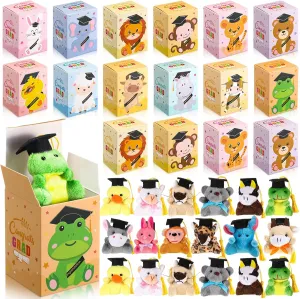 36 Sets Mini Graduation Stuffed Animal Plush Toy with Gifts Box, Preschool Kindergarten Graduation Gifts Bear Animals with Cap Set for 2025 Congrats Grad Party Classroom Exchange Gift
