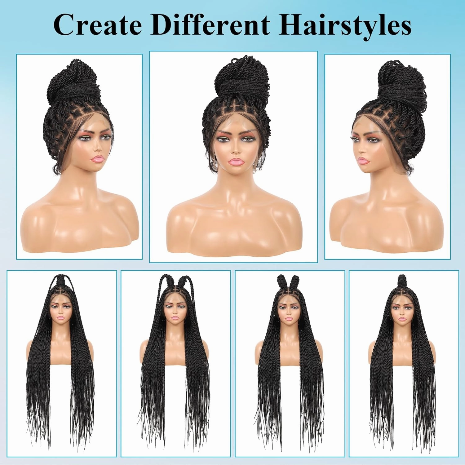 360° HD Full Lace Knotless Braided Wigs for Women Twist Braided Wig with Baby Hair Long Premium Synthetic Braid Lace Front Wigs Black 36"
