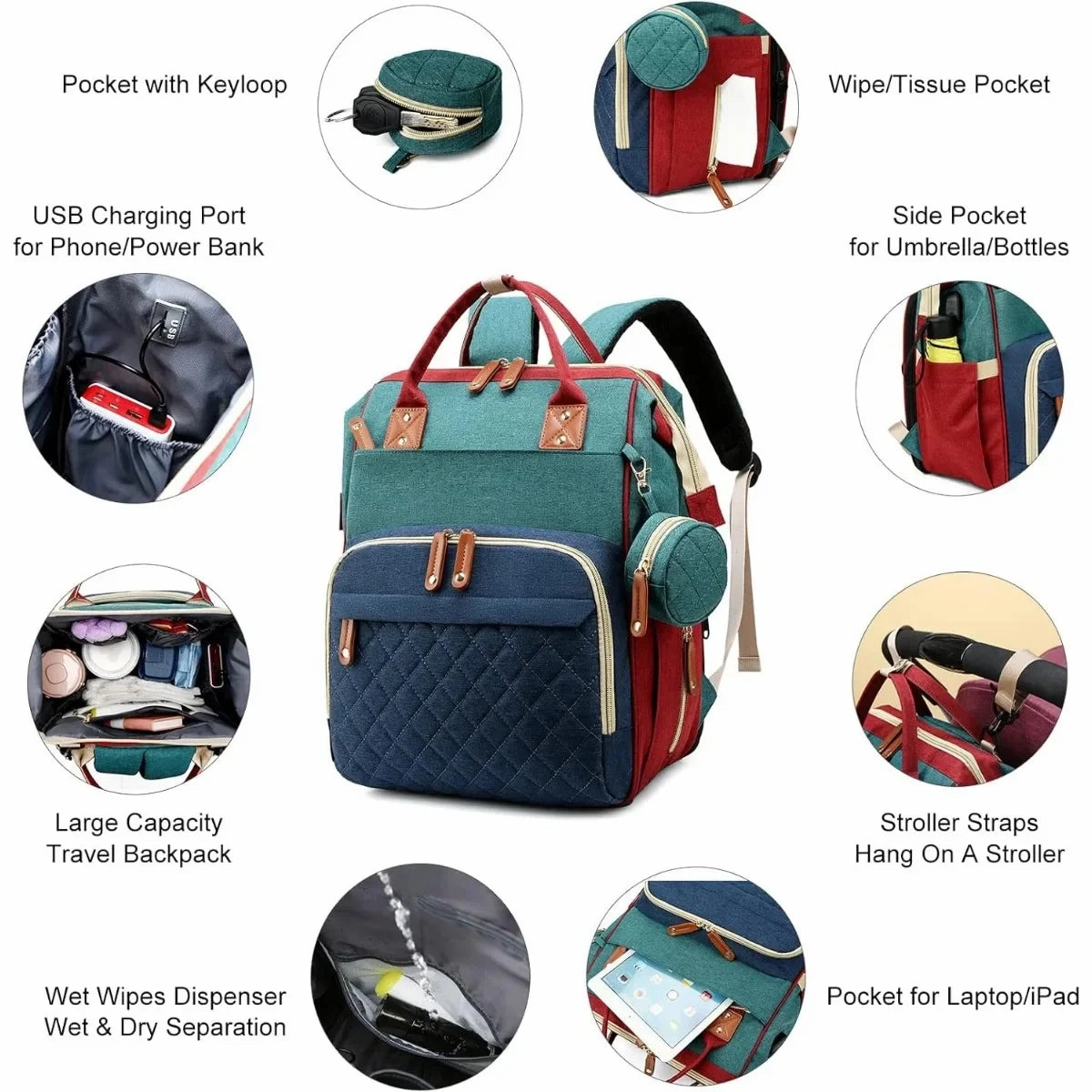 3-in-1 Diaper Backpack with Foldable Changing Pad