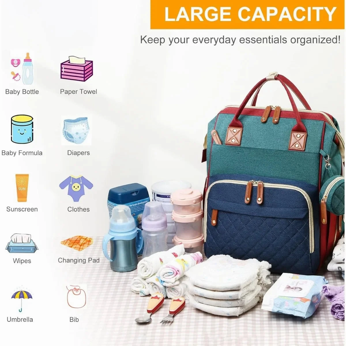 3-in-1 Diaper Backpack with Foldable Changing Pad