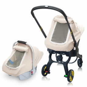 3 Layer Muslin Baby Car Seat Cover, Infant Car Seat Cover with Mesh Peep Window, Breathable Carseat Canopy for Winter, Windproof Carrier Cover with Privacy Sun Shade, Baby Stroller Weather Shields