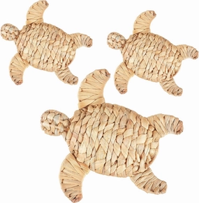 3 Pcs Sea Turtle Beach Theme Decor 2 Size Handmade Wicker Sea Turtle Wall Decor Hanging Coastal Nautical Sculpture for Boho Bathroom Indoor Outdoor Table Wall Art Ornament