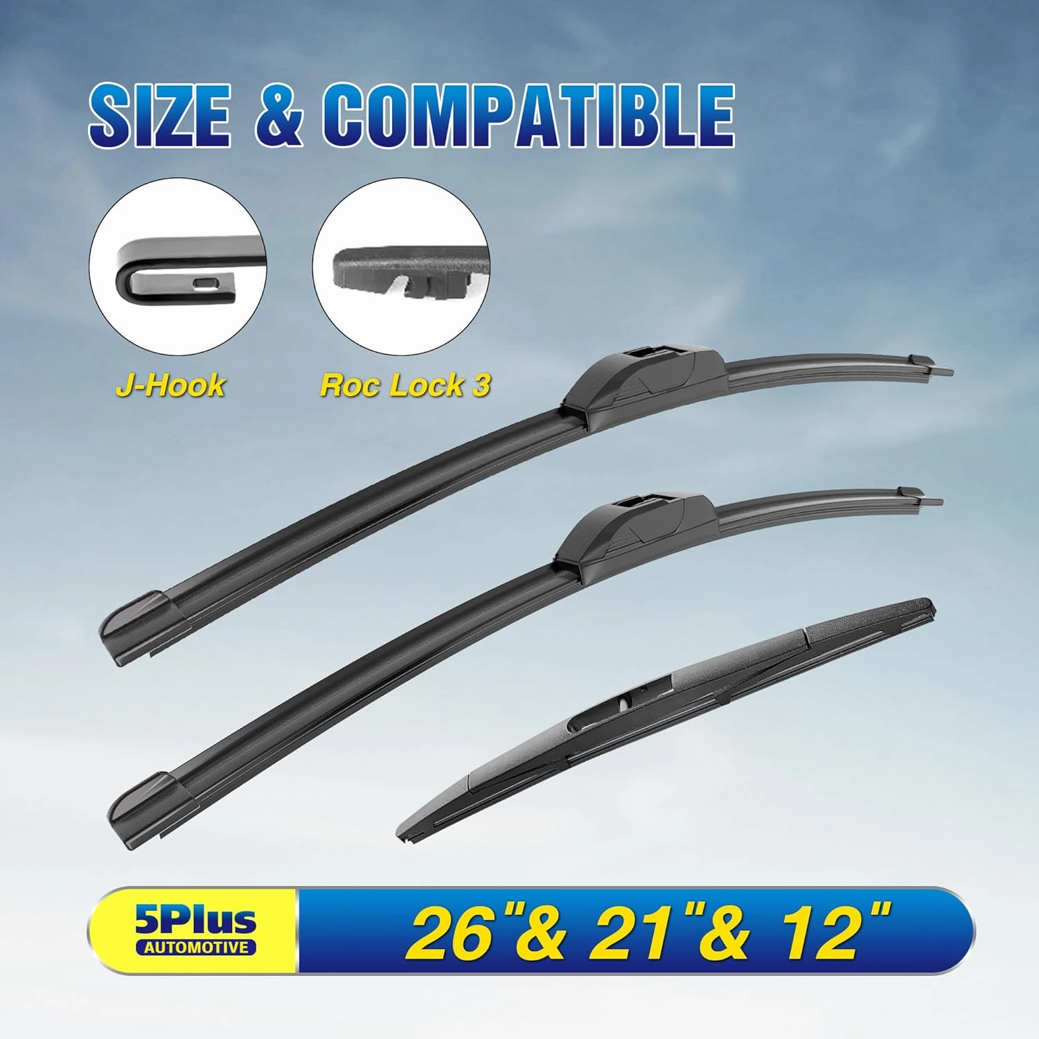 3 Wipers 26"/21"/12" Replacement For Acura MDX 2013 2012 2011 2010 2009 2008 2007, 26 Inch 21 Inch Windshield Wiper Blades with 12 Inch Rear Wiper Blade