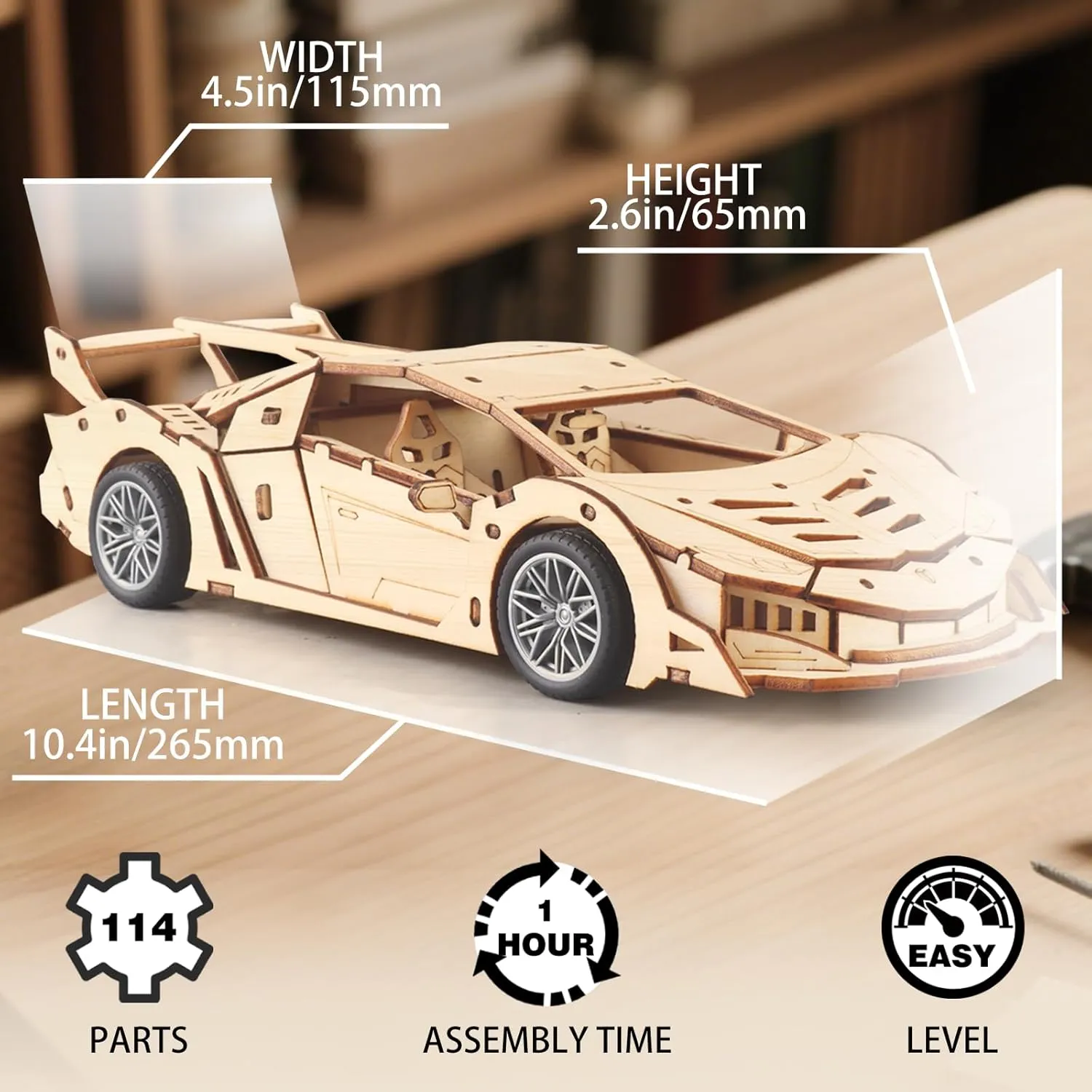 3D Wooden Puzzles for Adults - Brain Teaser Wooden 3D Puzzle Car for Kids and Adults to Build - Ideal Model Car Kits for Craft and Car Lovers on Valentine's Day and Christmas (Sports Car)