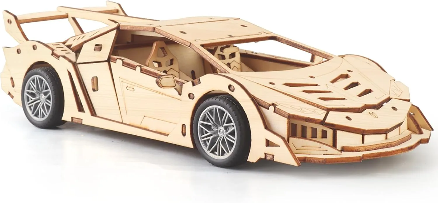 3D Wooden Puzzles for Adults - Brain Teaser Wooden 3D Puzzle Car for Kids and Adults to Build - Ideal Model Car Kits for Craft and Car Lovers on Valentine's Day and Christmas (Sports Car)