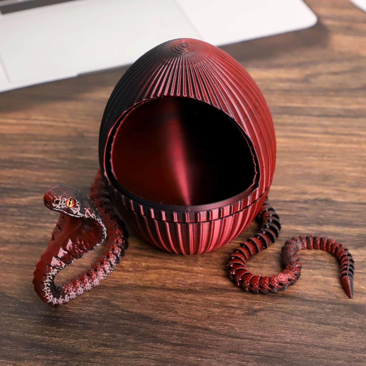 3D Printed Snake Egg, 3D Printed Fidget Animals,3D Crystal Snake Flexible Joints Home Decor Executive Desk Toys,Home Office Decor Executive Desk Toys for Autism/ADHD (Black Egg)