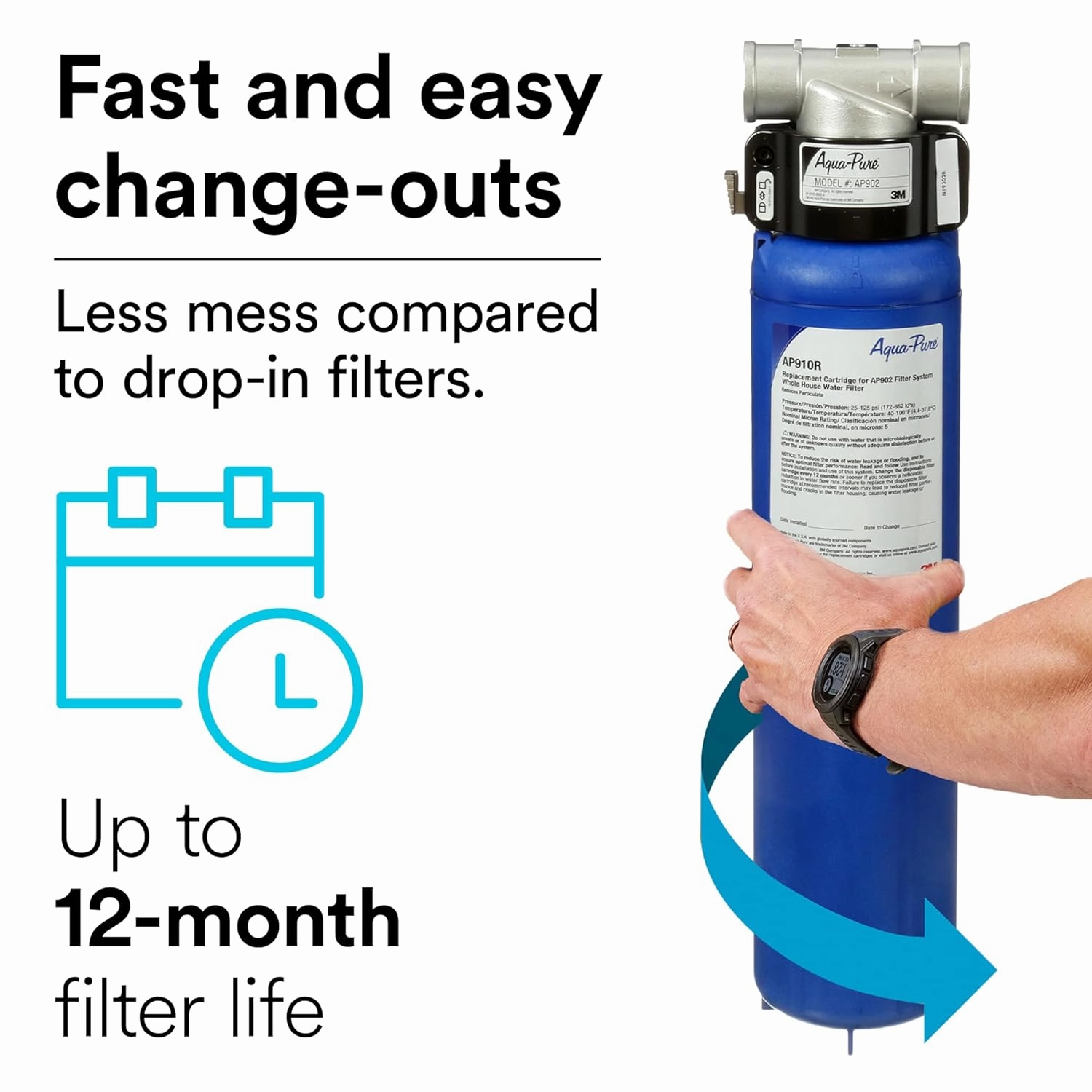 3M Aqua-Pure Whole House Sanitary Quick Change Water Filter System AP904, Reduces Sediment, Chlorine Taste and Odor, and Scale, Heavy Duty, 100,000 Gallon