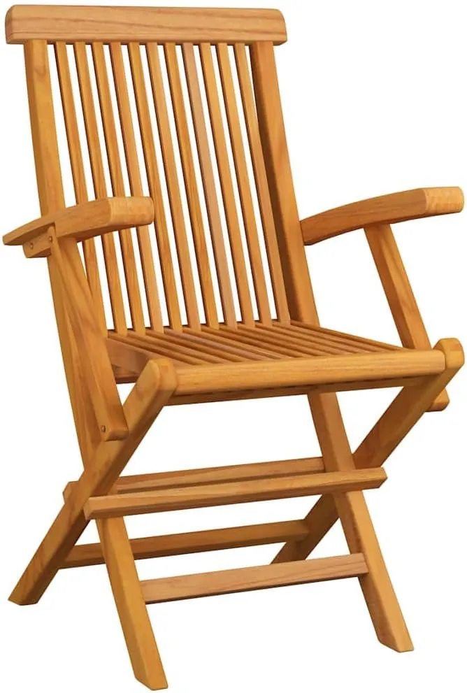 4-Piece Solid Teak Wood Folding Patio Chairs with Taupe Cushions, Outdoor Furniture Set for Garden Terrace Beach Camping, Lightweight Foldable Chairs with Armrests