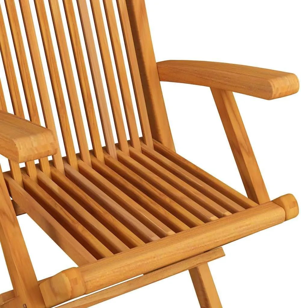4-Piece Solid Teak Wood Folding Patio Chairs with Taupe Cushions, Outdoor Furniture Set for Garden Terrace Beach Camping, Lightweight Foldable Chairs with Armrests